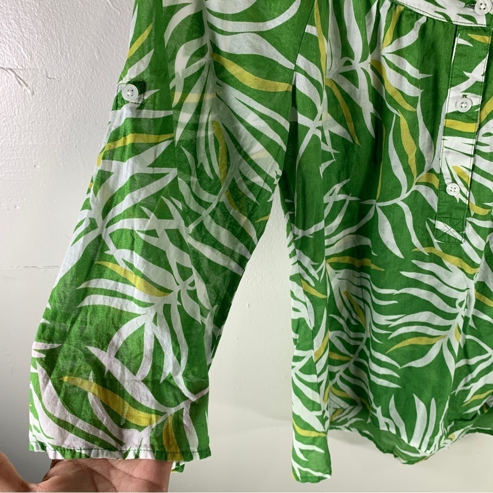 Banana republic green palm print blouse Hawaiian 100% cotton button up XS top - Picture 2 of 11